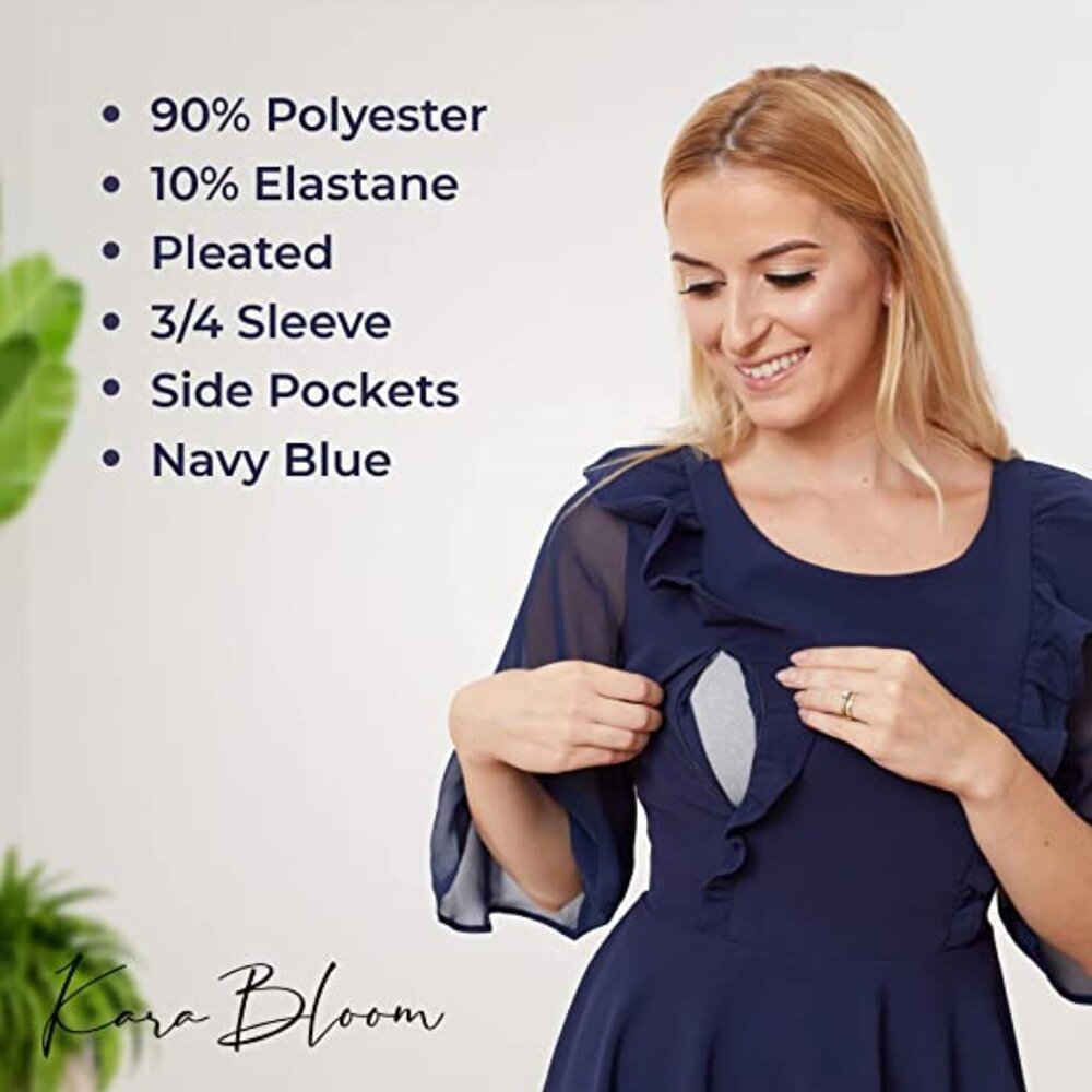 Kara Magnolia Maternity & Ruffle Pleated Nursing W/ Pockets Dress Navy